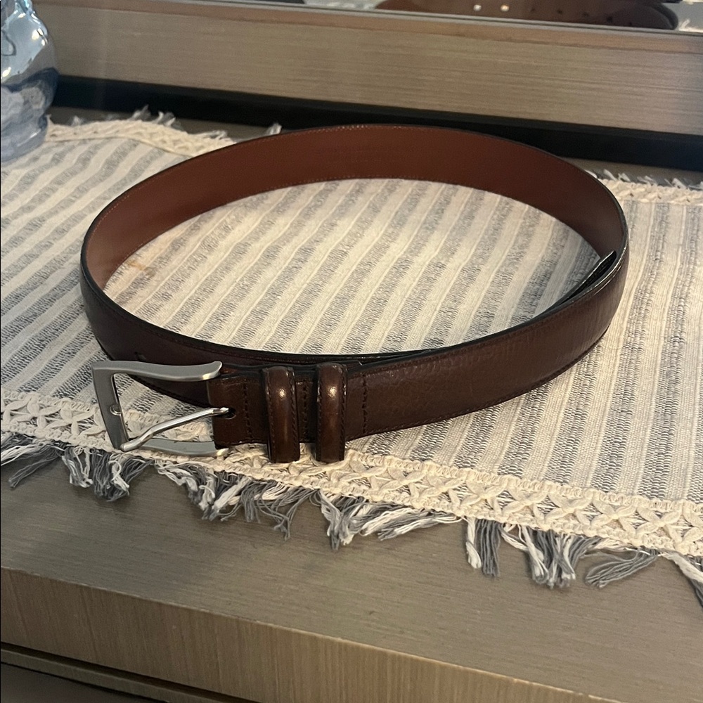 Perry Ellis Brown Leather Belt with Silver Buckle